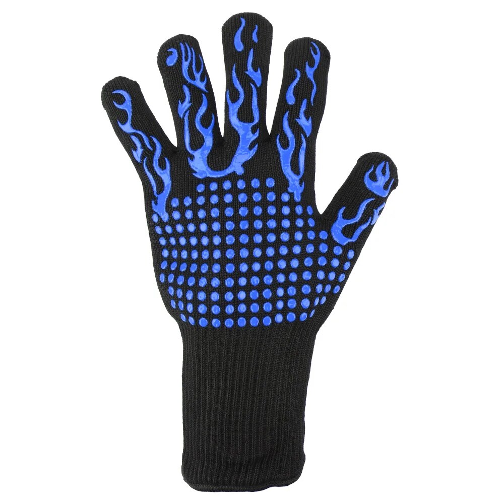 300-500 Centigrade BBQ Fire Gloves Flame Retardant Non-slip Fireproof Extreme Heat Resistant Microwave Oven Gloves Oven Mit: Blue
