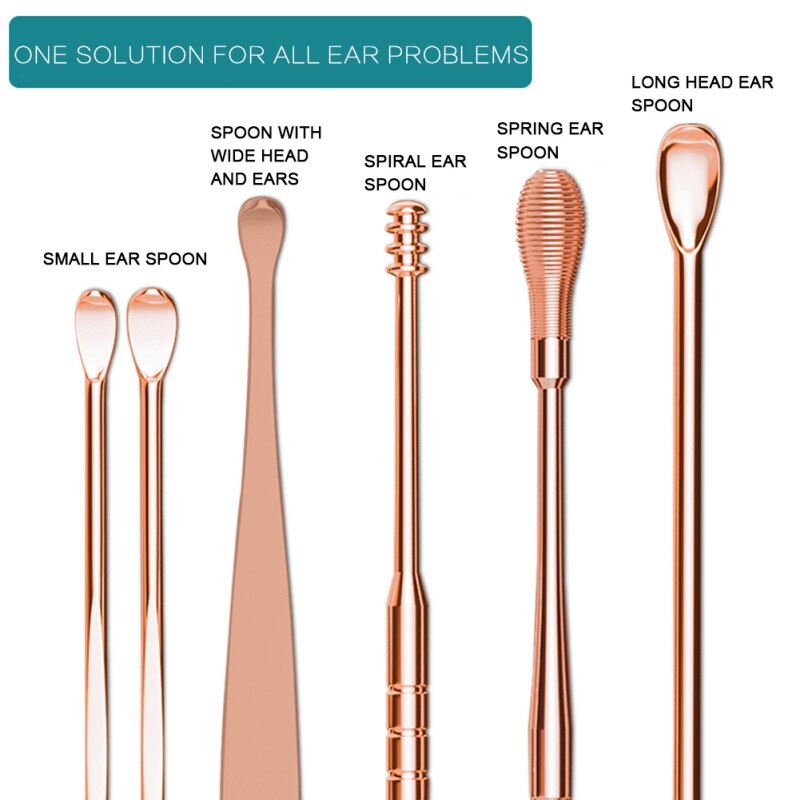 6Pcs Oor Lepel, Schoon Remover Oor Pick Rvs Oor Cleaner Tool Oorsmeer Remover Earpick Set Gezondheidszorg