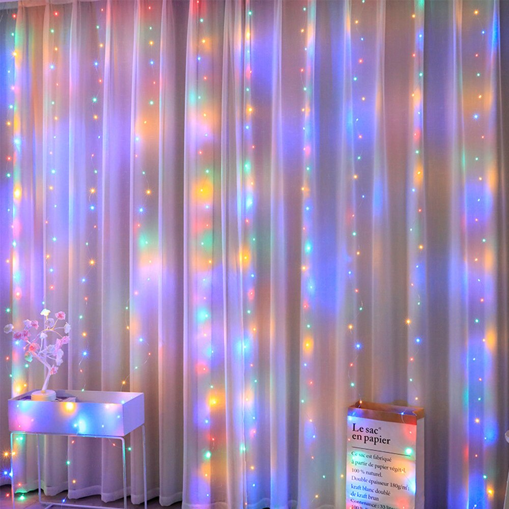 XFLAMPER LED Garland Curtain Light with 8 Lighting Modes Cooper Fairy Lights with 10 Hook Indoor Patio Home Party Decorations: Multicolor / 3M x 3M