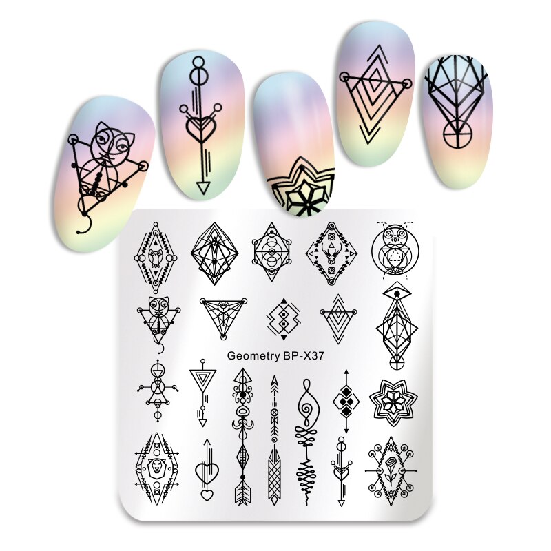 Født smuk nail art stempel skabelon blomst blonder geometri billeder stål nail art stencil blomstertema manicuring