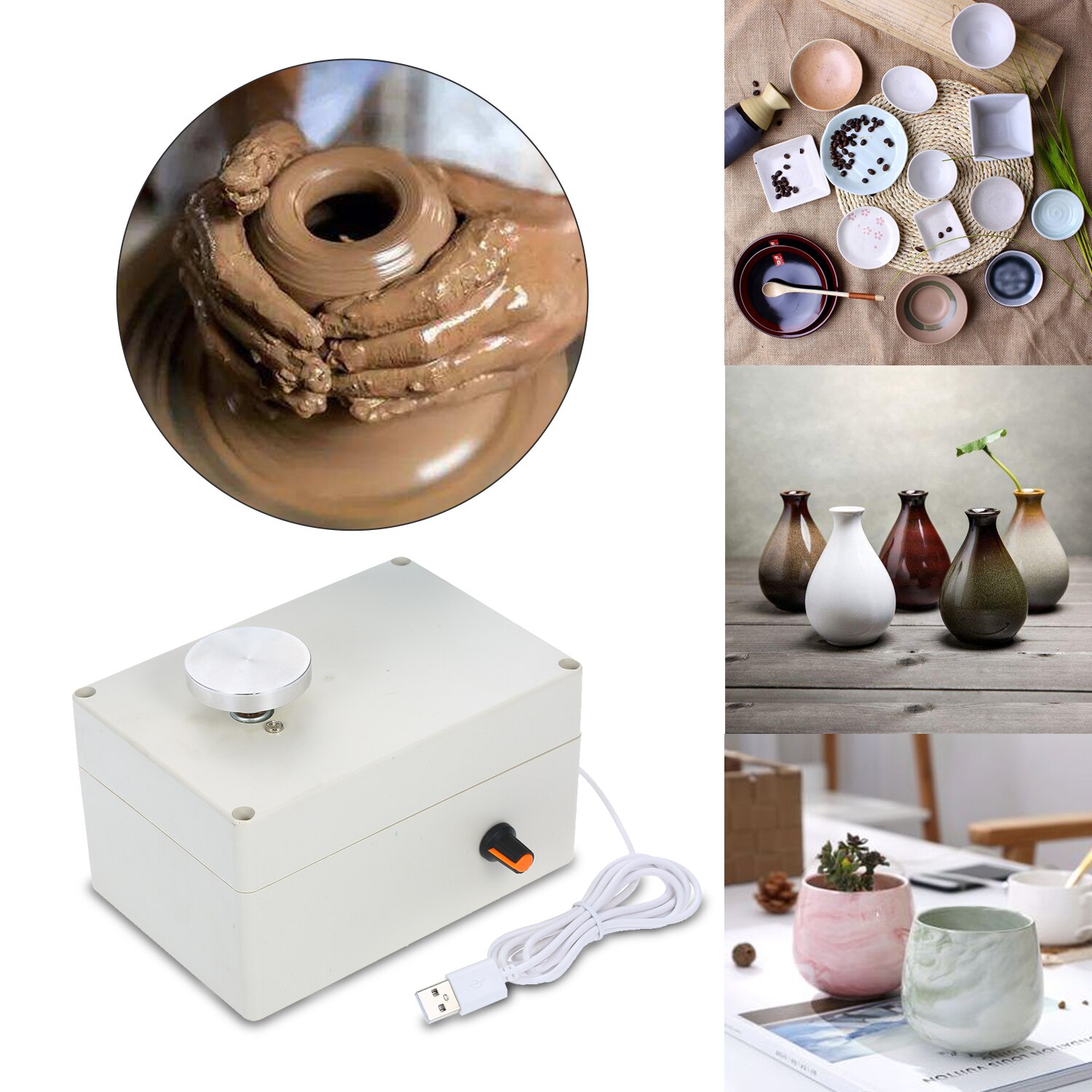 Mini USB Pottery Wheel Machine 4.5cm Turntable Handmade Clay Throwing Making Ceramic Machine for Ceramics Clay Art Craft