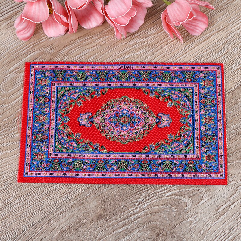 Woven Turkish Rug Dollhouse Mini Carpet Mat 1:12 Dollhouse Miniature furniture component Simulation mini model ground decoration: Rosso