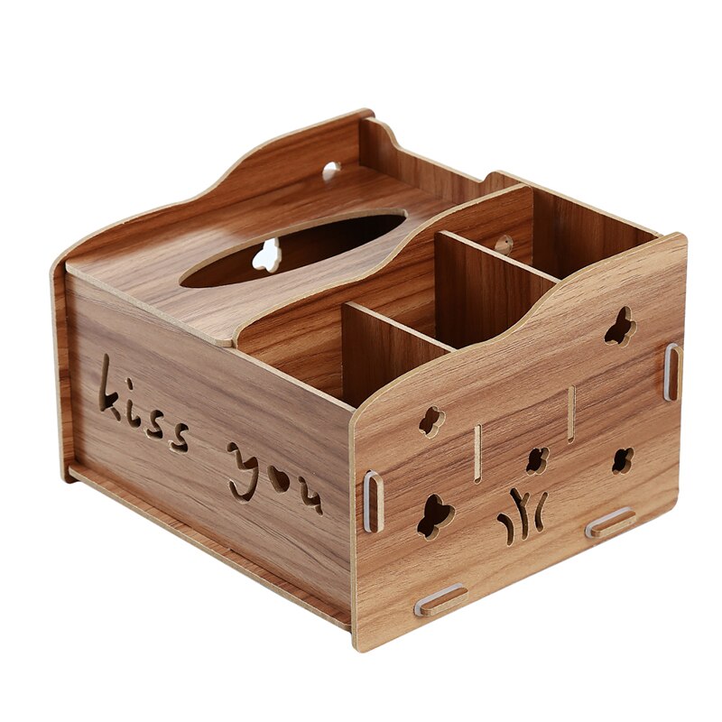 DIY Tissue Box Cover Wood Napkin Holder Tissue Dispenser Living Room Desktop Debris Organizer Phone Remote Control Storage Box: Walnut