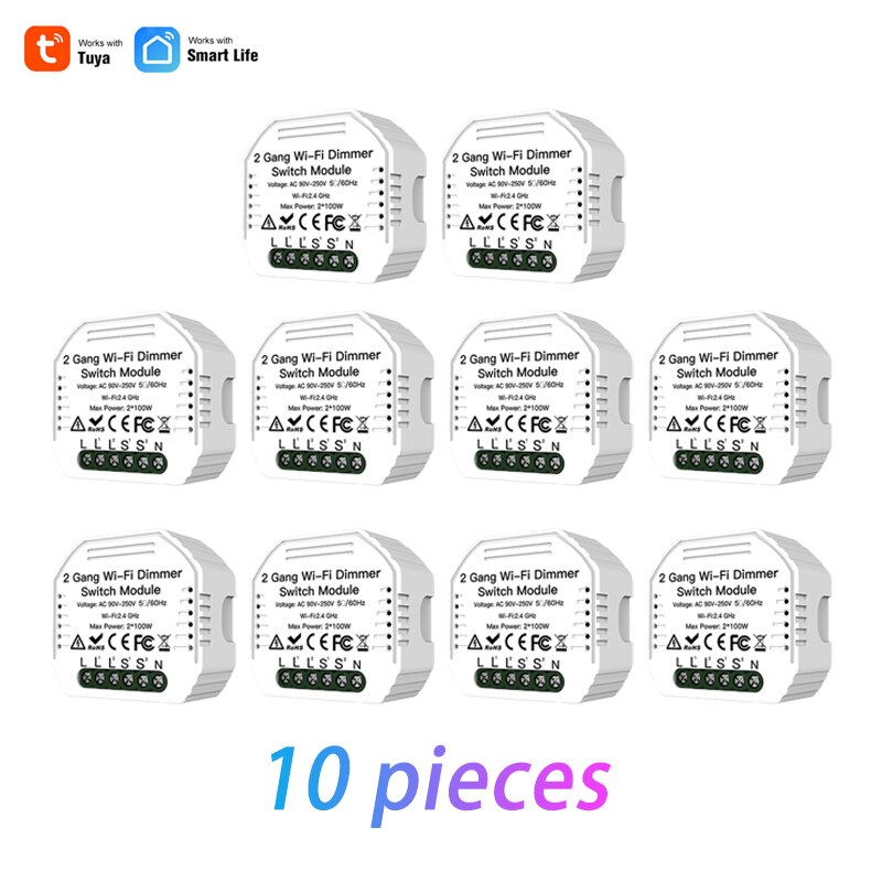 2 Gang 2 Way Tuya Smart Life WiFi Smart Light Dimmer Switch Module Remote Control Works With Alexa Google Home Smart Home