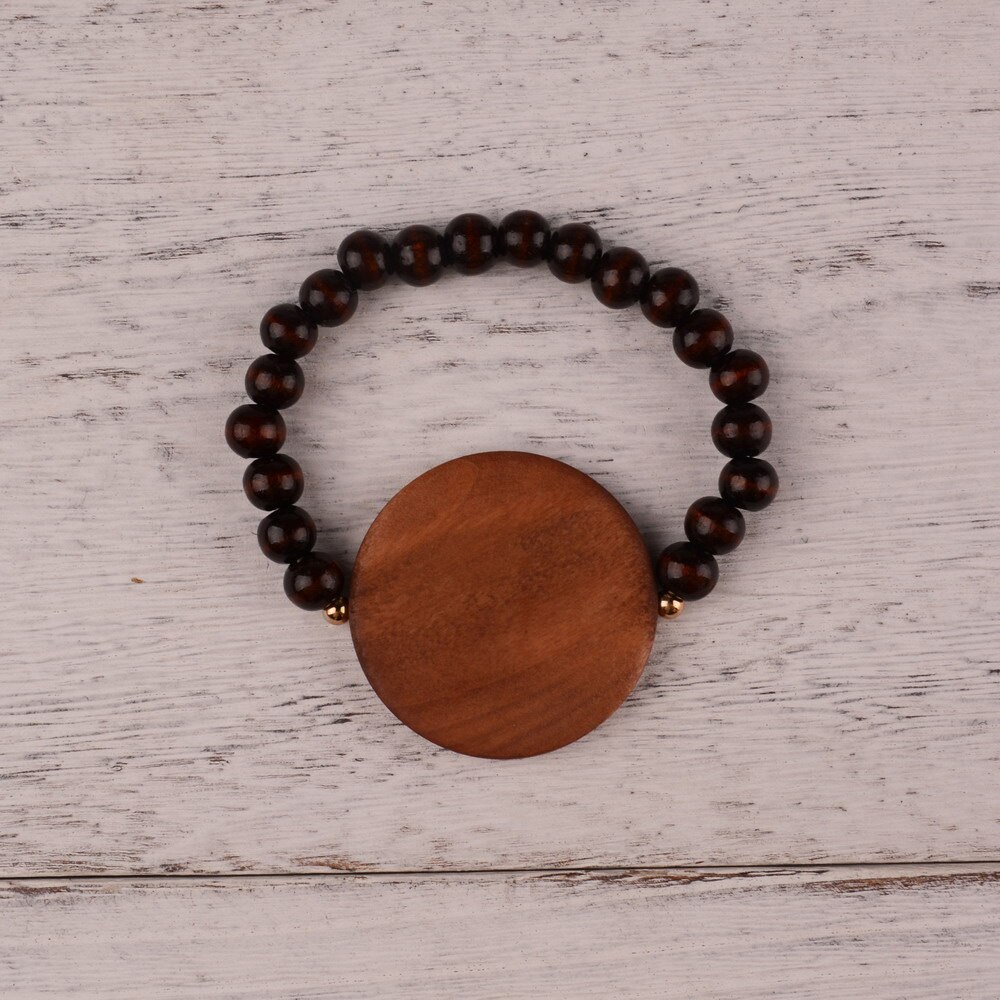 Bracelet de perles en bois blanc 8mm, , grand disque, monogramme, élasticité, bijoux pour femmes et hommes, 2022: dark brown