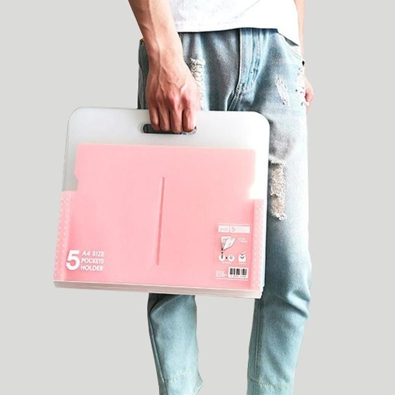 Portable Organ Bag Document Bag File Folder Expanding Wallet 5 Grid A4 Organizer Paper Holder Office School Supplies