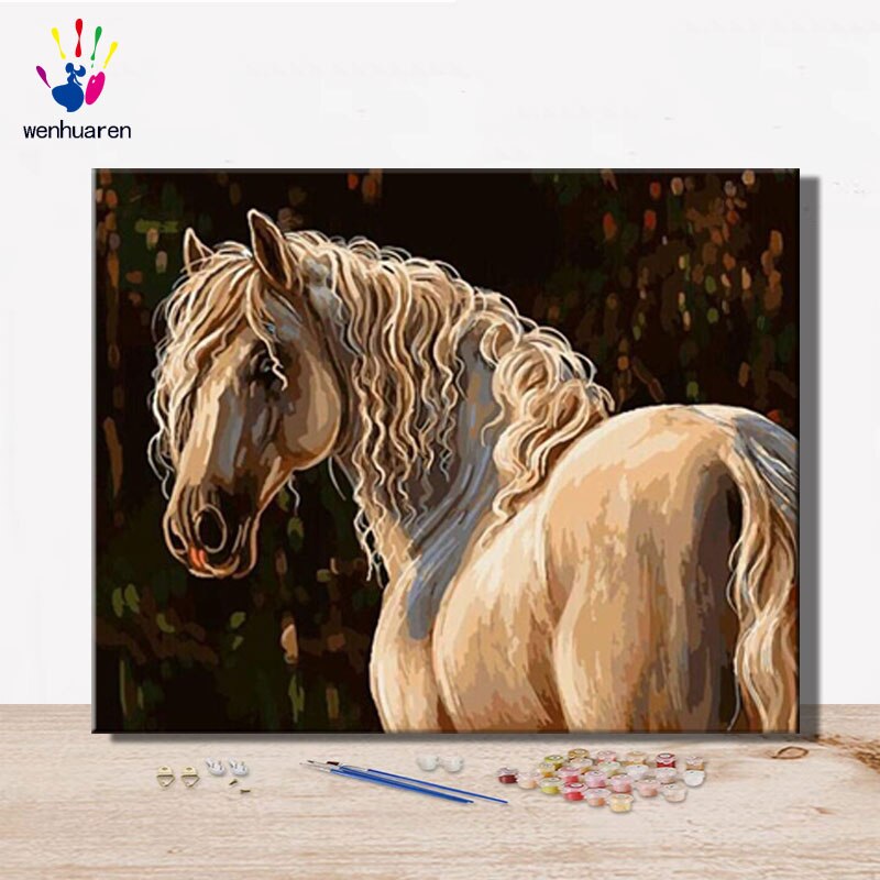 Diy paint by numbers picture drawing by numbers with kits Animal Horse dog cattle Decorative hanging painting Handmade: 100220 / 60x80 no frame