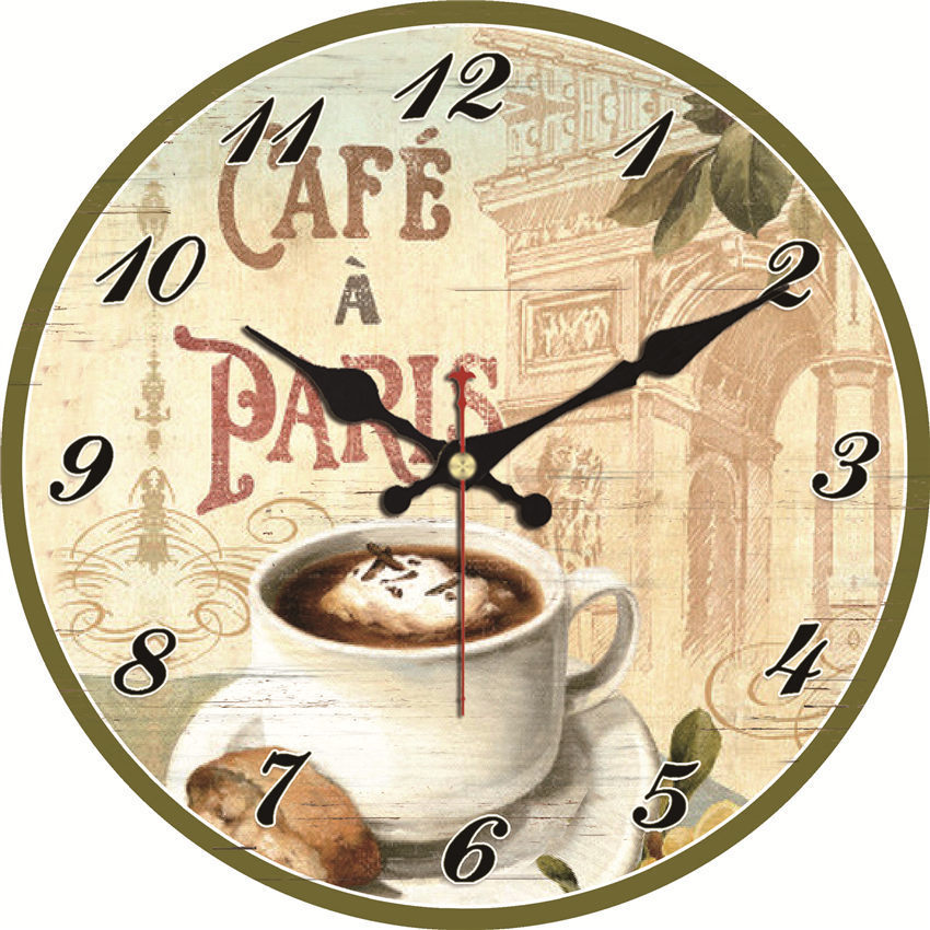 Jahrgang Wanduhr Cafe Paris Dekorative Wanduhren Batterie Betrieben 12 Zoll Stille Nicht Tickt Runde Holz Rustikale Uhren