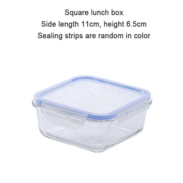 Glass Lunch Box Round Rectangle Transparent Blue Food Container Travel Portable Adults Kid Lunchbox Microwaveable 1pcs: Square