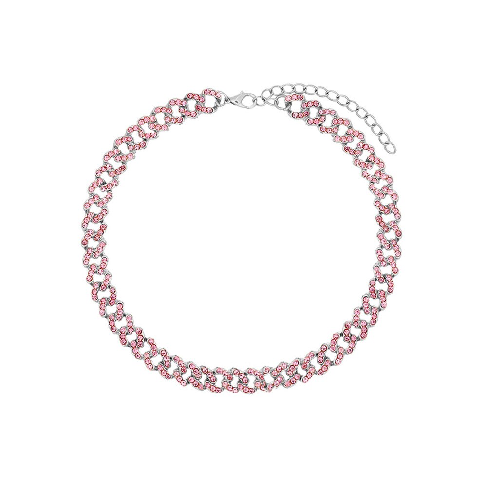 Collana girocollo di lusso rosa con brillantini a farfalla in cristallo pieno di farfalla per le donne Bling strass multicolore grosso Punk gioielli HipHop: 055104RRSL