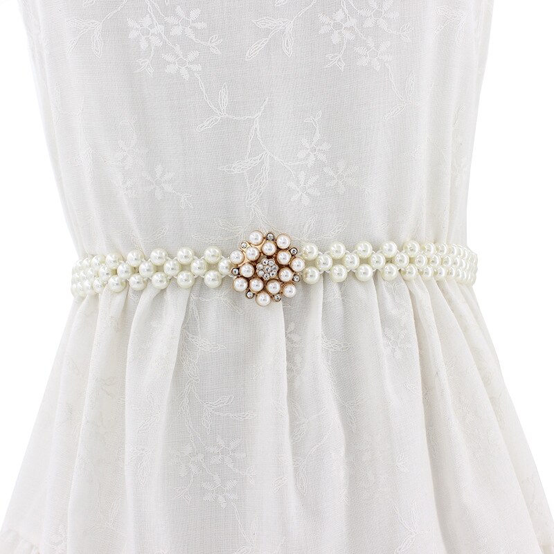 Volledige Parel Taille Ketting Mode Dames Kralen Elastische Riem Voor Vrouwen Jurk Strass Elastische Gordel Boog Bloemen Gesp Tailleband: 2