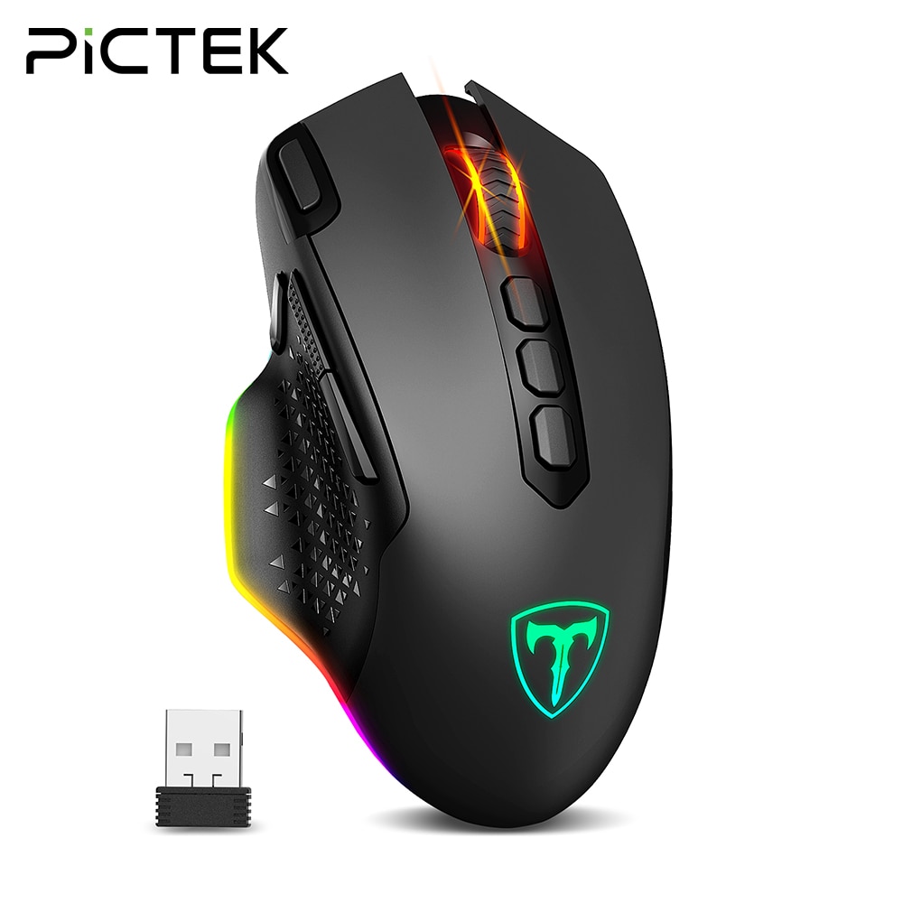 PICTEK – souris de jeu ergonomique, sans fil, Rechargeable, avec 10 boutons programmables, rétroéclairée rvb, 10000 DPI, pour joueur en ligne sur PC