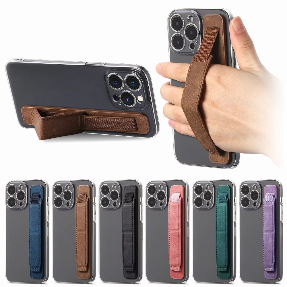 Bracelet de téléphone portable en cuir PU, sangle de poignée de doigt télescopique, support de téléphone portable universel pour la plupart des smartphones