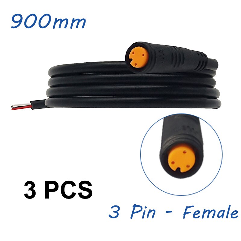 Julet wodoodporny kabel 2/3/4/5/6 Pin 900mm przewód konwersji elektryczny przedłużacz kabla Ebike do wyświetlacza Ebikes: 3Pin Female 3pcs
