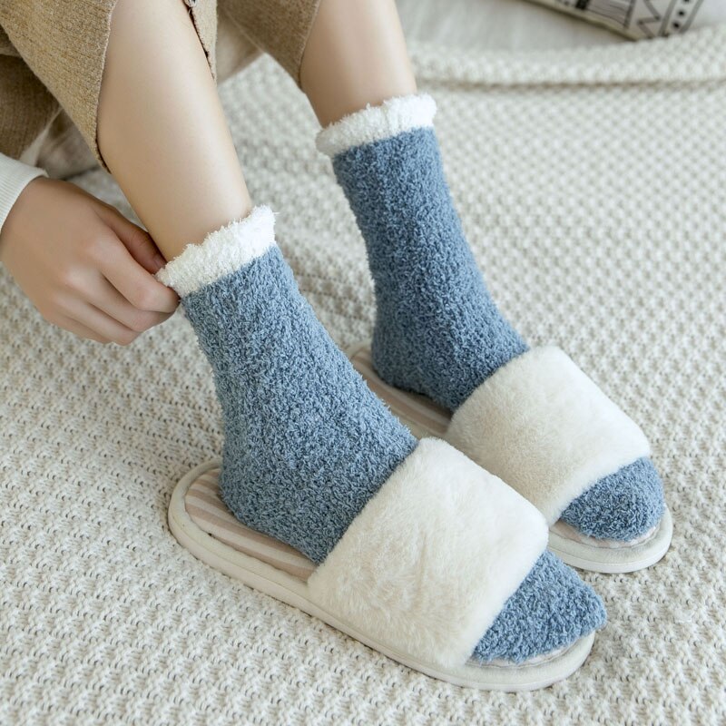 One Pair Arrivals Twist Coral Fleece Socks Female Kawaii Tube socks Autumn Winter Cute Warm Fluffy Sleeping Floor Socks
