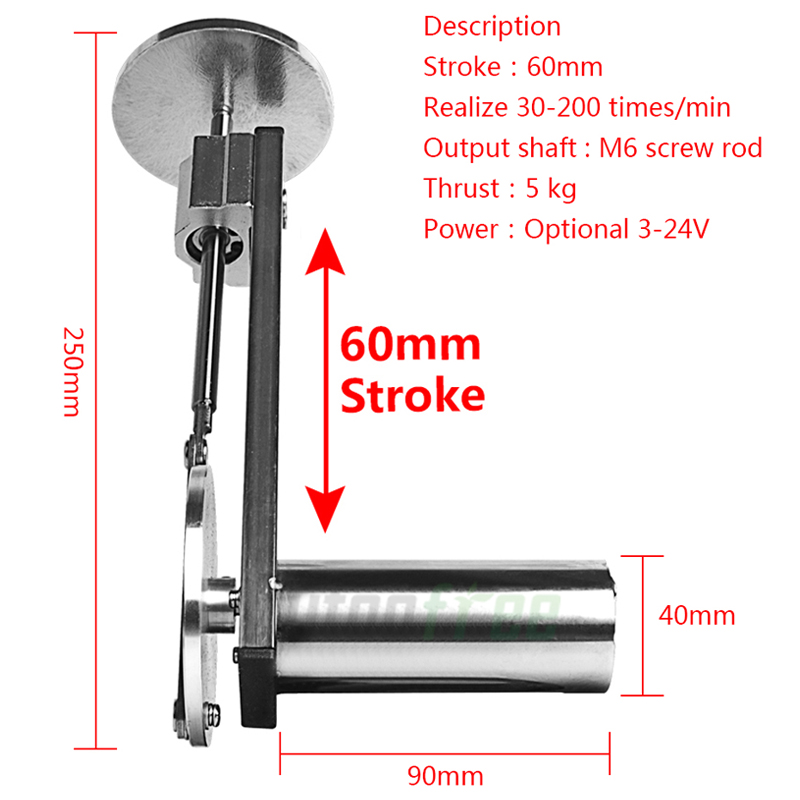 3-24V Mini Telescopic Linear Actuator Telescopic Stroke 60mm Rocker Actuator Motor 80mm Plate M6 Thread 30-200 times/min