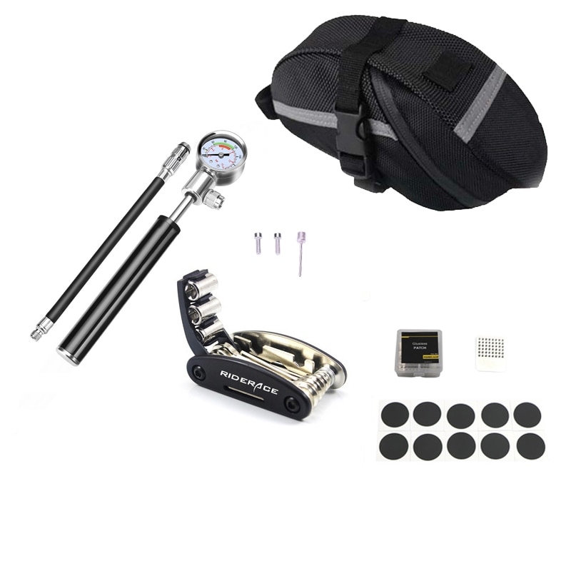 Bicycle Tire Repair Tools Kits Hand Air Pump Hose Universal Cycling Bike Saddle Bag Presta Schrader Inner Tire Patches Lever Set: BAG