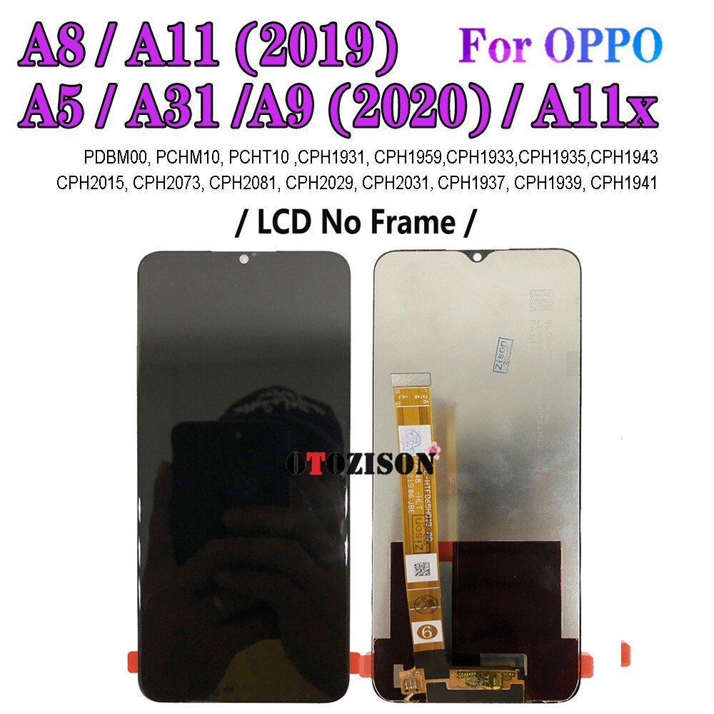 A11X LCD With Frame For OPPO A31 A5 A9 Display A8 A11 LCD Screen Touch Digitizer CPH1931 CPH1937 CPH1941 PDBM00 6.5": No Frame Black