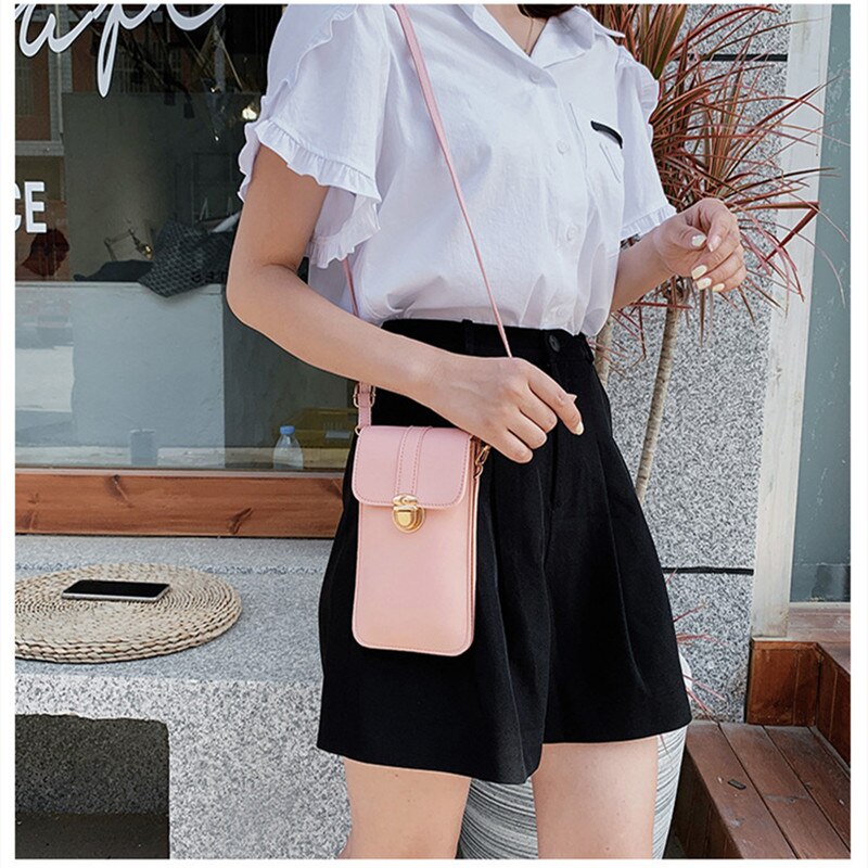 neue berühren Bildschirm praktisch Geldbörse Smartphone Brieftasche Leder Schulter Riemen Handtasche Frauen Taktile Ich bin Freien Wasserdichte Tasche