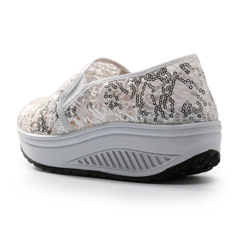 Eofk Vrouwen Flats Platform Sneakers Zomer Casual Moccasions Dames Loafers Bling Glitter Ademend Mesh Schoenen Vrouw Schoenen