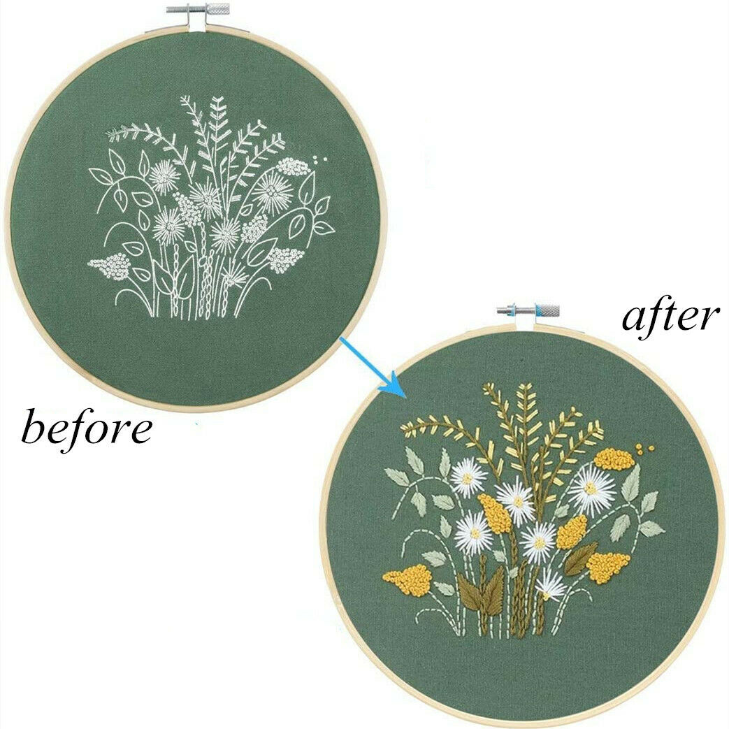 Diy stämplad broderi startpaket broderiduk färg trådar verktygssats