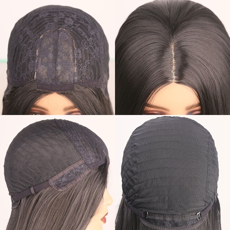 Bombshell Dark Brown Silky Straight Synthetic Hair Wig Glueless Heat Resistant Fiber Hair Middle Parting For Women Wigs