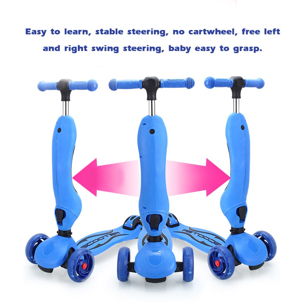 Children's Scooter Sitting And Standing Sliding 2 In 1 With 4 Wheel Sitting 1-8 Years Old Scooter Baby Foldable Colorful Scooter