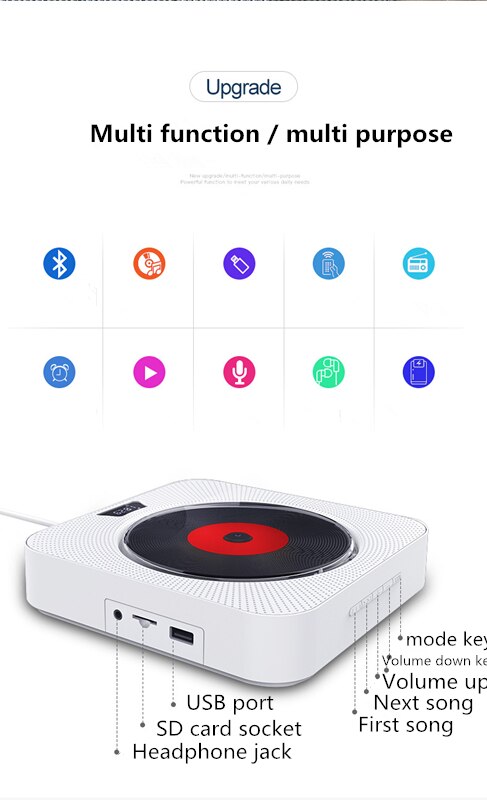 Wandmontage Cd Surround Sound Fm Radio Bluetooth Usb MP3 Disk Draagbare Muziekspeler Afstandsbediening Stereo Speaker