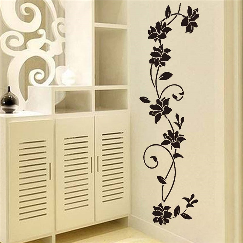 Pegatinas decorativas de pared de vid de flores, vinilo para refrigerador, ventana, armario, decoraciones para el hogar, calcomanías para sala de estar, póster artístico Mural
