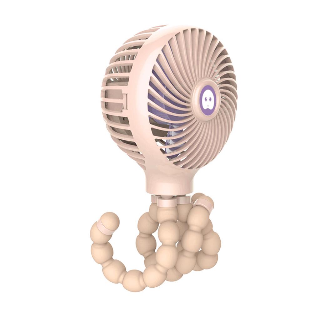 Mini soporte colgante portátil en forma de pulpo, ventilador de carga USB ajustable, enfriador para cochecito de bebé, Uso del estudiante: Pink