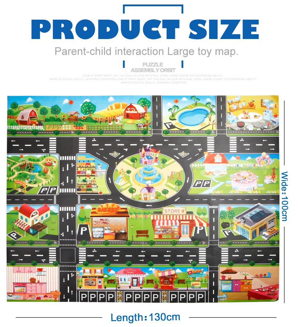 Traffic Highway Map Play Mat City Scene Building Construction Polyster Paper Educational Learning Place Name Outdoor Sea Cushion: City 130X100cm