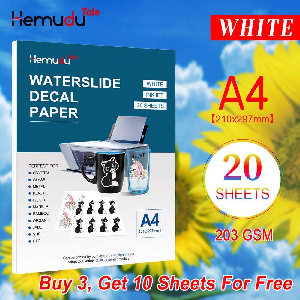 A4 20sheets 203gsm Inkjet WaterSlide Decal Transfer Paper White Printing Paper White Decal Paper