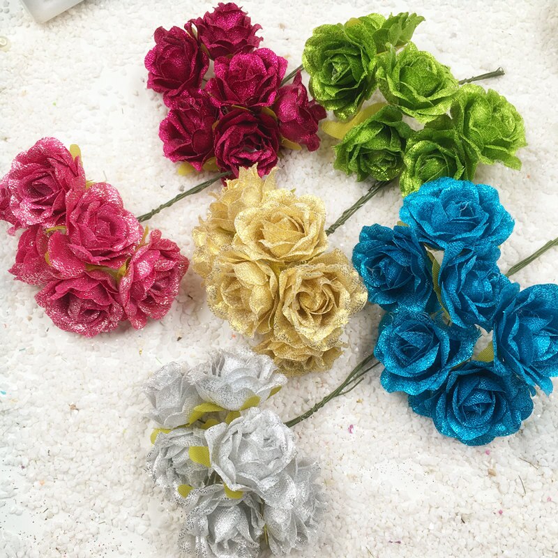 HINDJEF 6 PCS/kunstzijde blauw demon ji bruiloft boeketten van rozen bloem decoratie DIY krans geschenkdozen collage simulatie