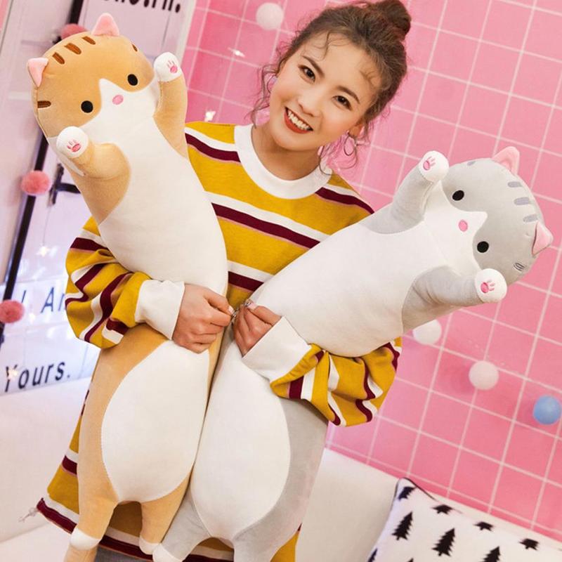 1pc 50cm Kawaii Katze Spielzeug Kissen Faul Person Schlafen Weichen Plüsch Puppe Puppe Lange Kissen Für freundlicher kissen Kissen Büro L O2I0