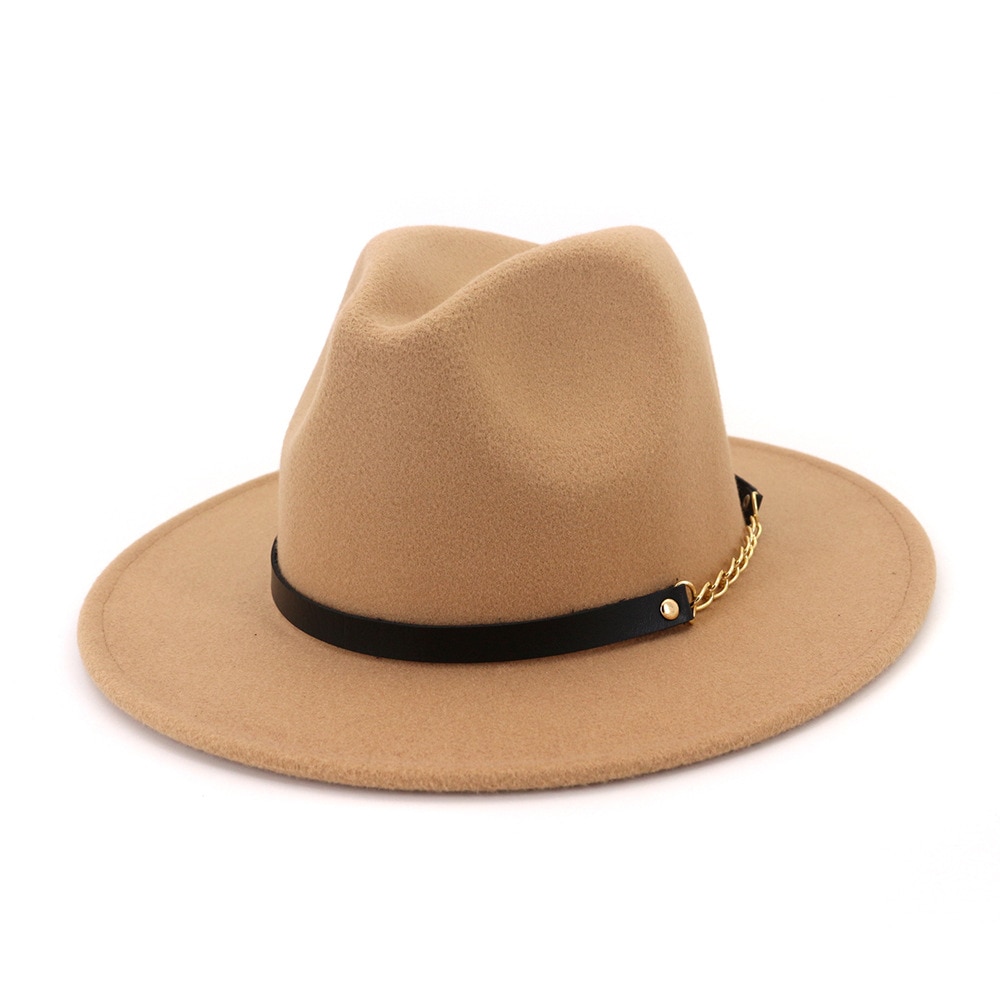 Efterår vinter filt fedora hatte med bælte bred flad kant jazz trilby formel top hat panama cap til unisex mænd kvinder: 7