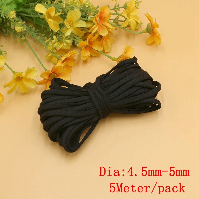 5/10/30M/pack 3/5mm Mask Elastic Band for Mask Rope Mask Rubber Band Tape Mask Ear Hanging Rope Elastic Band DIY Accessories: black 5mm5 Meter