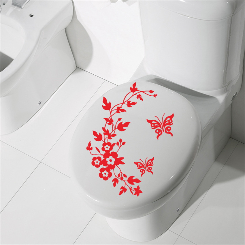 Pegatina de mariposa y flor para inodoro, pegatinas extraíbles de pared para habitación de niños, papel tapiz para decoración de inodoro, 1 ud.