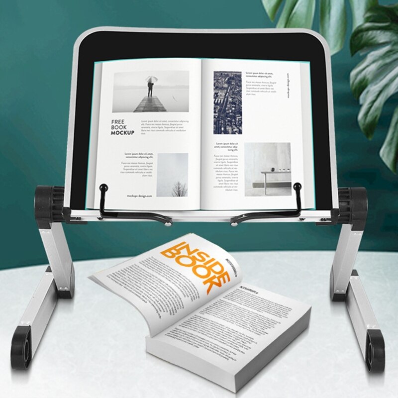 Foldable Reading Book Holder Bookcase Stand for Cookbook PC 360 Degree Adjustable Support Desk Organizer