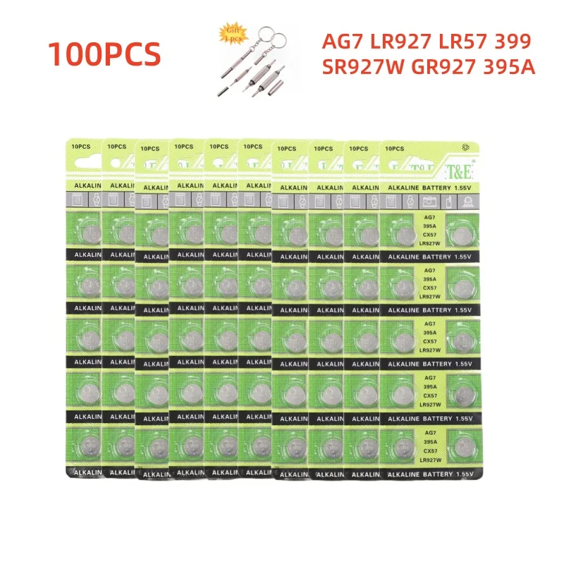 10-100 sztuk bateria AG7 LR927 LR57 SR927W 399 GR927 395A 1.55V ogniwa baterie pastylkowe robić zegarków zabawki zdalne: Czerwony