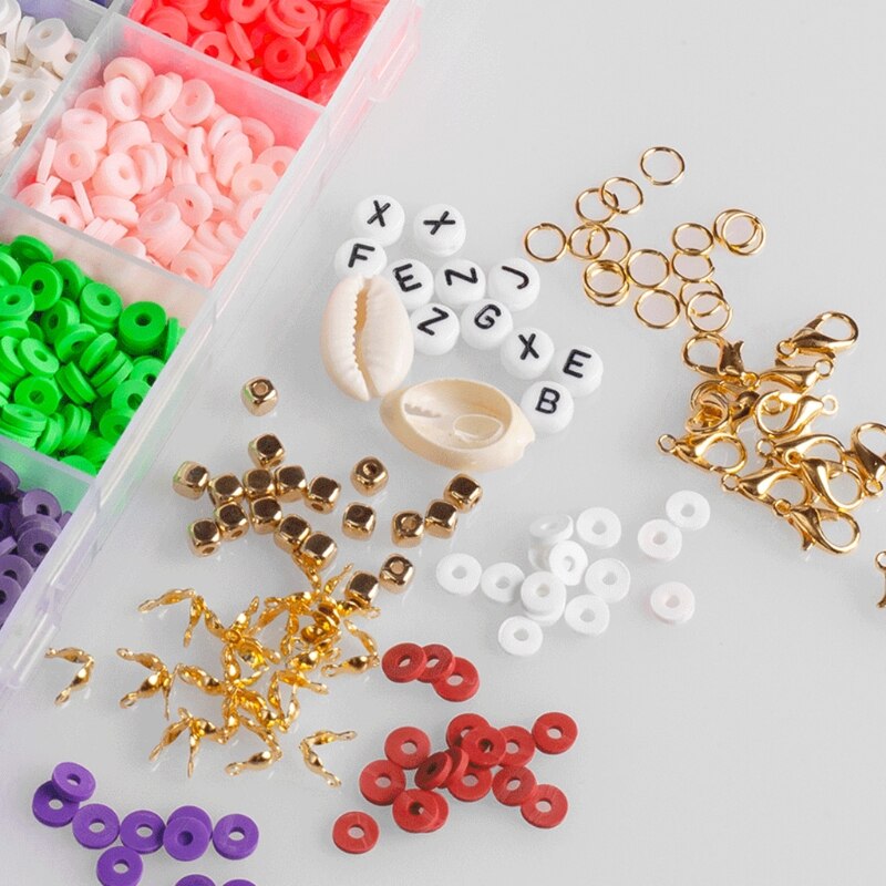 Flat Round Polymer Clay Spacer Beads Set for Jewelry Making Bracelets Necklace Earring DIY Craft Kit with Pendant