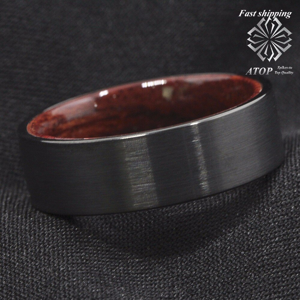 8mm noir brossé tungstène rouge sandale bois incrusté bague de mariage bijoux pour hommes