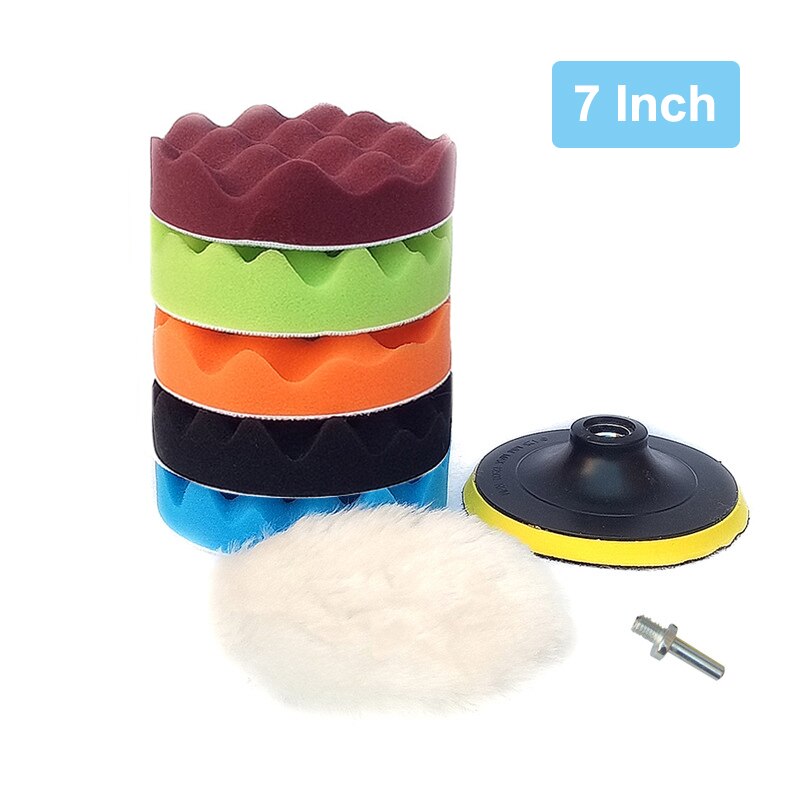 Almohadilla de pulido de esponja para coche, Kit de almohadillas de pulido de 5, 6 y 7 pulgadas, M10, M14, adaptador de taladro pulidor abrasivo de rosca, accesorio de herramientas de encerado