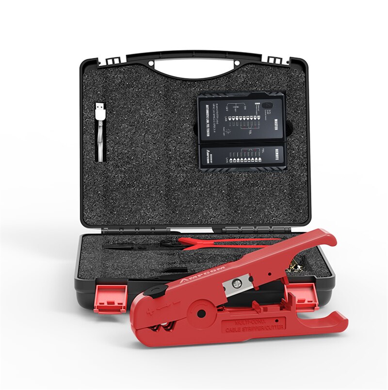 AMPCOM-Kit de herramientas de red RJ45, crimpadora Cat7, 10 conectores Cat7, probador de Cable de red, herramienta de pelado