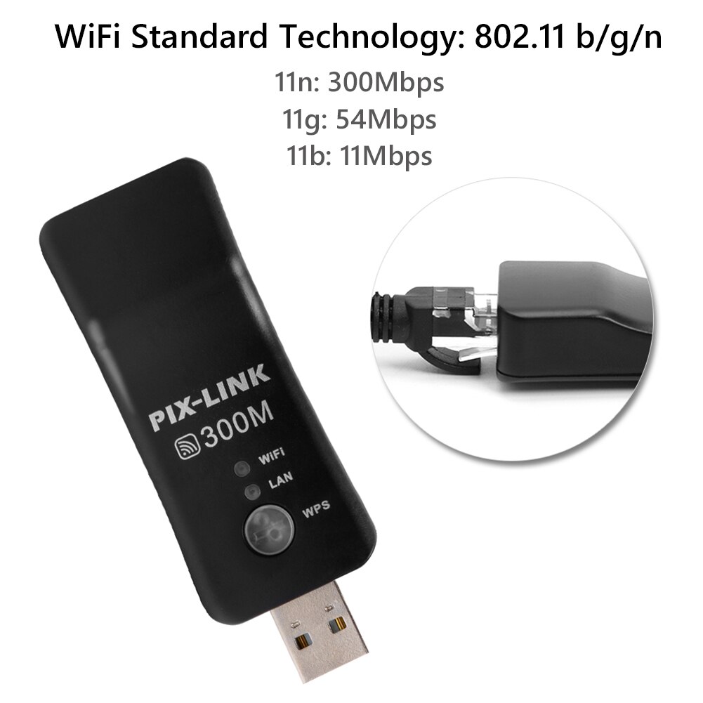 USB TV WiFi Dongle Adapter 300Mbps Universal Wireless Receiver RJ45 WPS