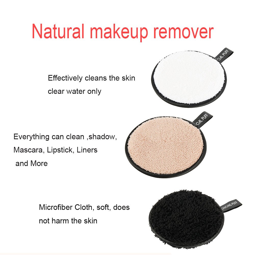 Almohadillas reutilizables para quitar maquillaje, toallitas de algodón de microfibra, esponja de remoción de Limpieza de Algodón, 1 ud.