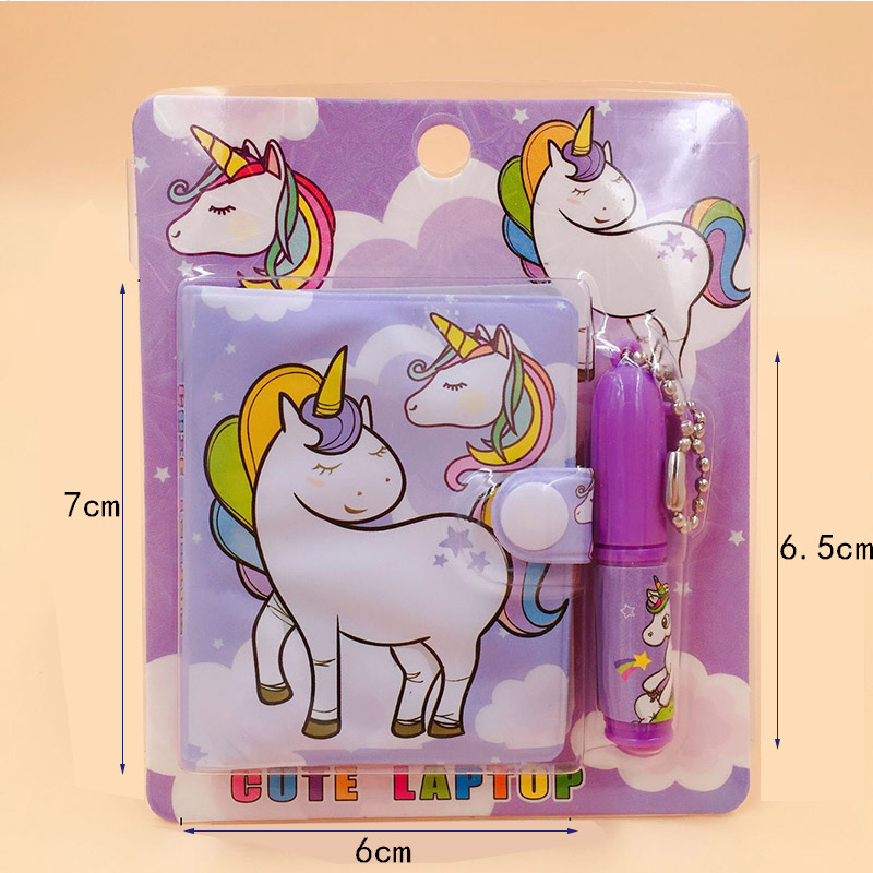Unicorn Flamingo Kawaii Mini Notebook Ballpoint Pen Set with Pink and Purple Notepad Stationery for Children