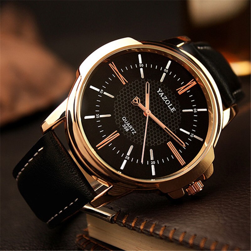 YAZOLE Hoogwaardige Zakelijke mannen Horloges Topmerk Luxe Lederen Quartz Horloge Mannelijke Klok Montre Homme YD358