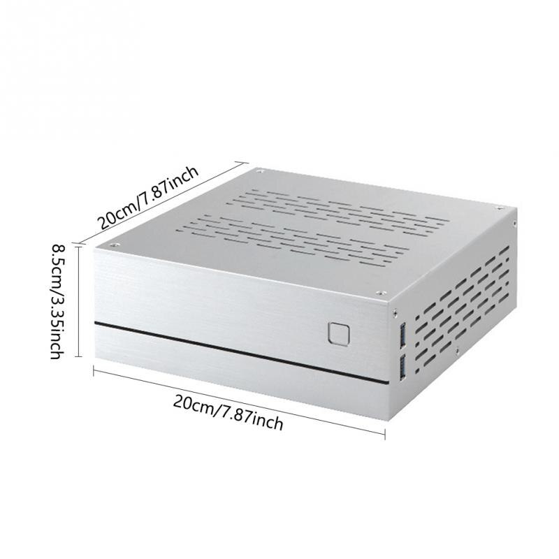 Aluminum Mini-ITX Computer Case Desktop LED Indicator Brushed Metal Panel Surface Heatsink Horizontal PC Case 2 USB Port
