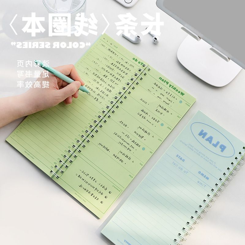 Cuaderno en espiral de estilo fresco para estudiantes, Bloc de notas, Agenda estacionaria, planificador, notas semanales, papelería, proveedores escolares, 62 hojas