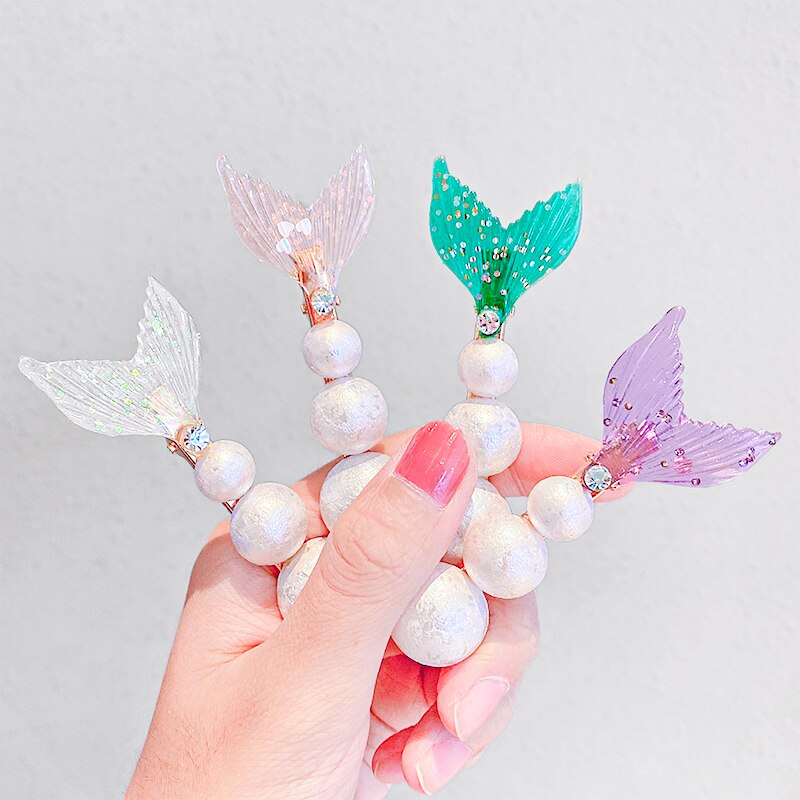 Pasadores de cola de pez con perlas para niña y mujer, diadema dulce, pinzas para el pelo de sirena, horquillas, accesorios para el cabello a la
